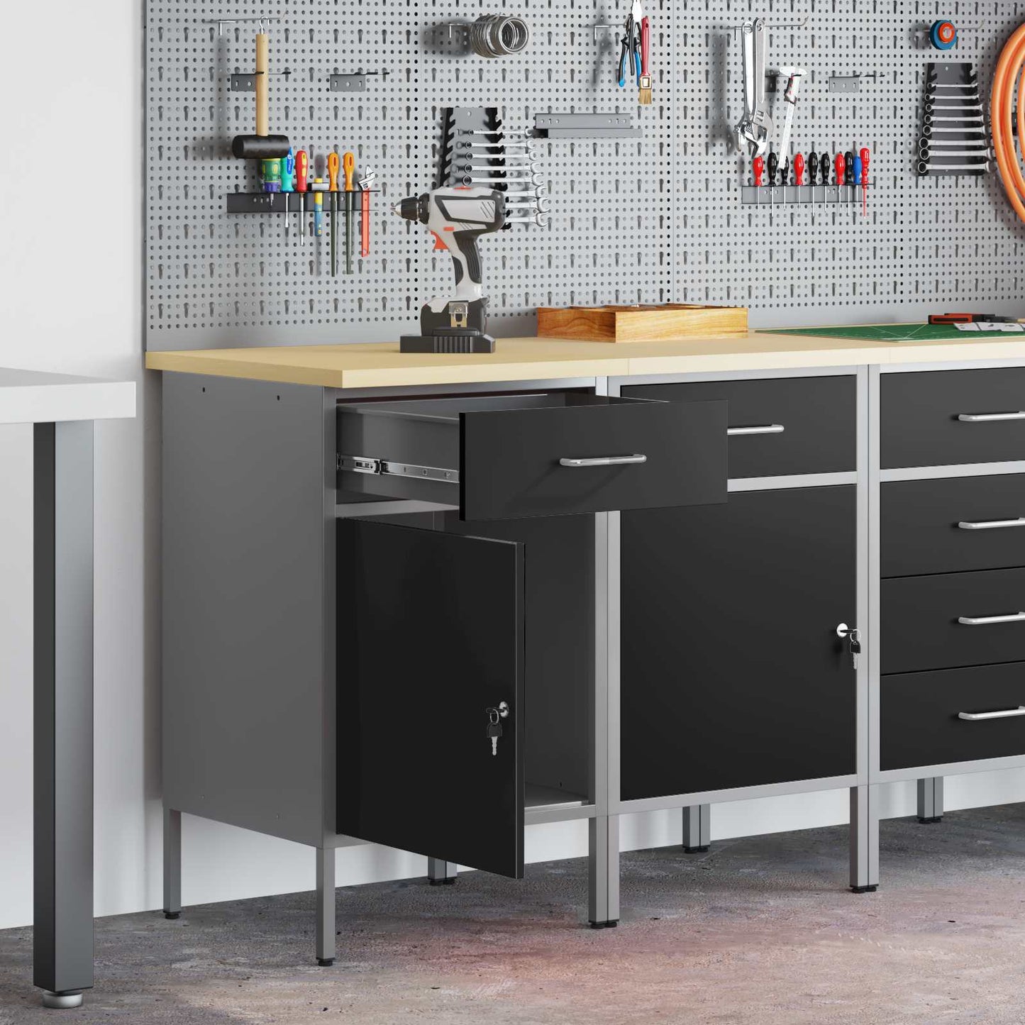 vidaXL Work Cabinet with Drawer 2 pcs Black and Grey 100 x 55 x 85 cm 1