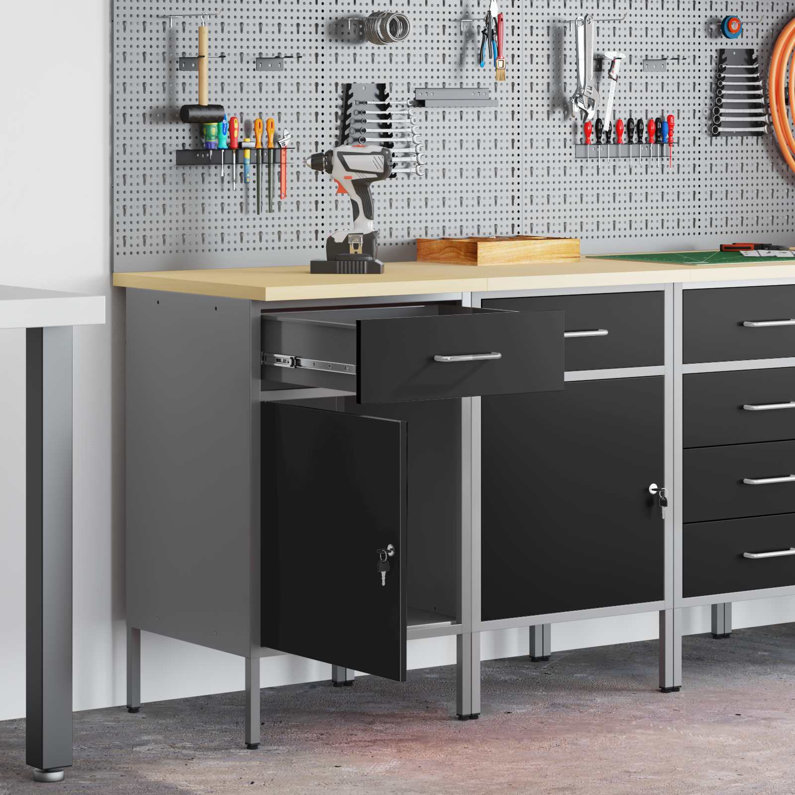 vidaXL Work Cabinet with Drawer 2 pcs Black and Grey 100 x 55 x 85 cm 1