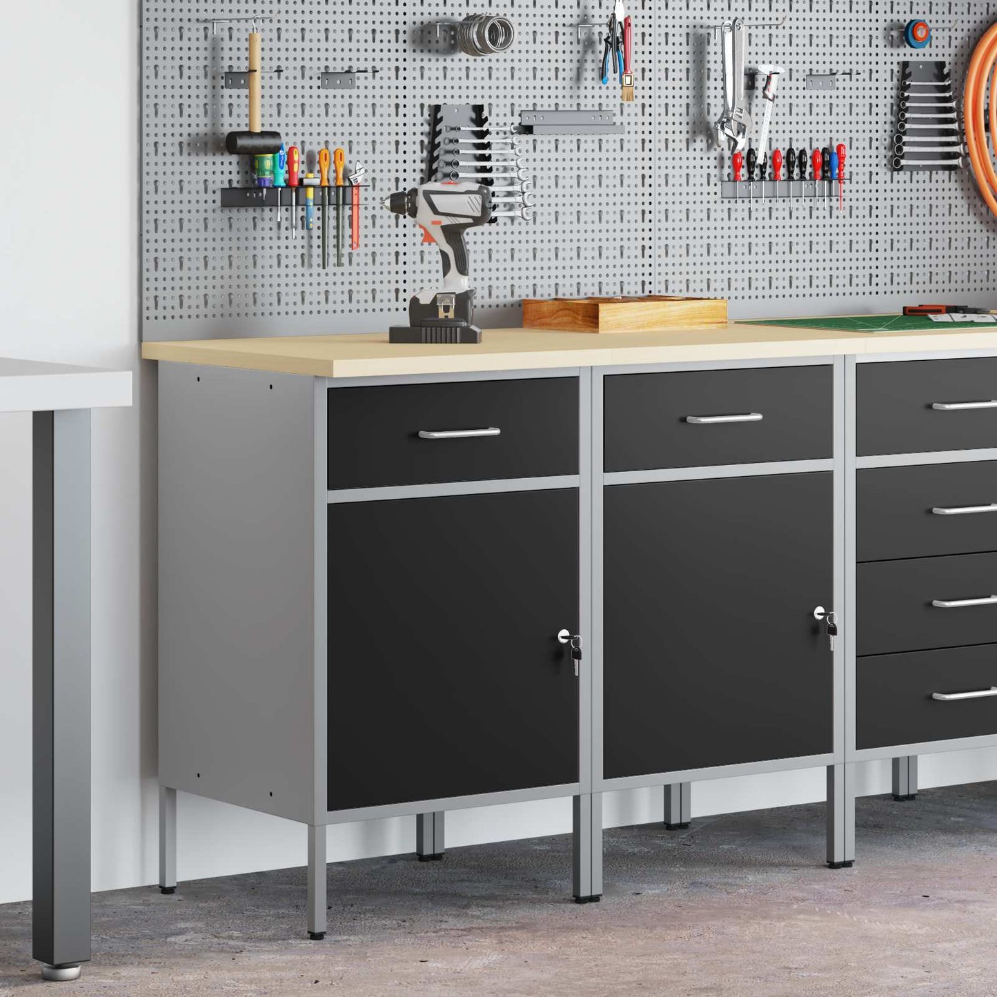 vidaXL Work Cabinet with Drawer 2 pcs Black and Grey 100 x 55 x 85 cm 3