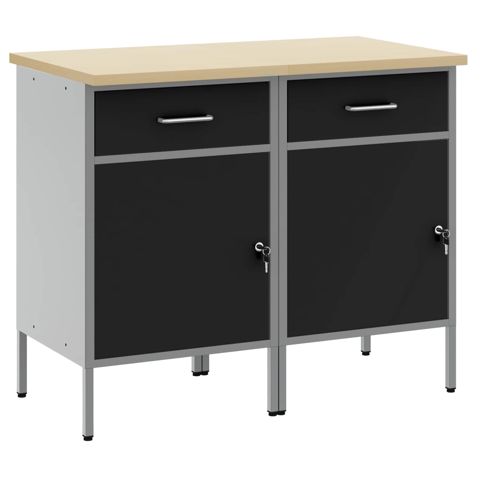 vidaXL Work Cabinet with Drawer 2 pcs Black and Grey 100 x 55 x 85 cm 2