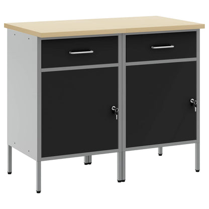 vidaXL Work Cabinet with Drawer 2 pcs Black and Grey 100 x 55 x 85 cm 2