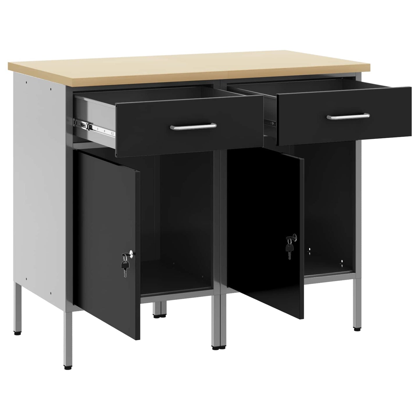 vidaXL Work Cabinet with Drawer 2 pcs Black and Grey 100 x 55 x 85 cm 4