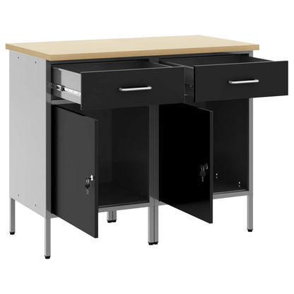 vidaXL Work Cabinet with Drawer 2 pcs Black and Grey 100 x 55 x 85 cm 4