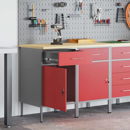 vidaXL Work Cabinet with Drawer 2 pcs Red and Grey 100 x 55 x 85 cm 1