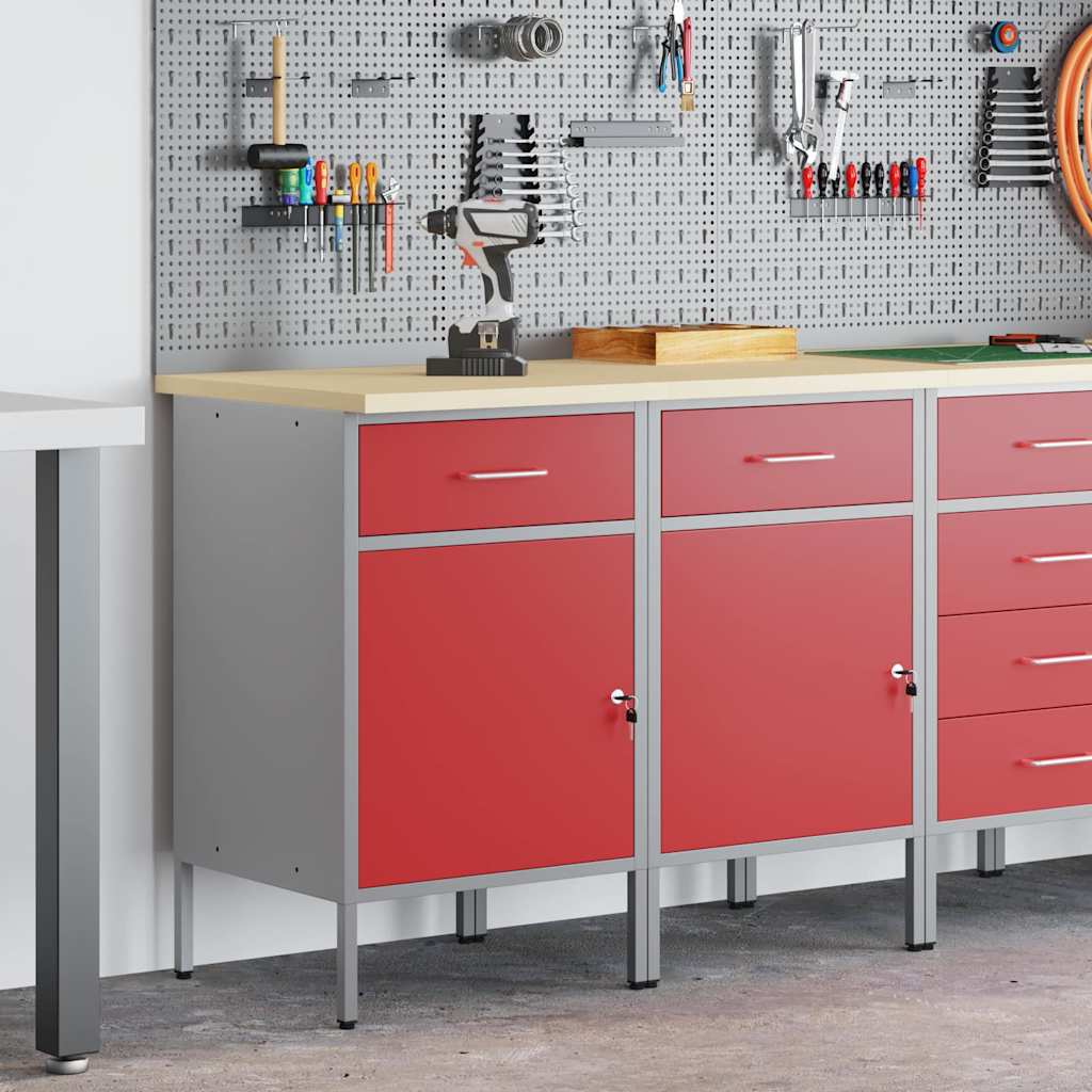 vidaXL Work Cabinet with Drawer 2 pcs Red and Grey 100 x 55 x 85 cm 3