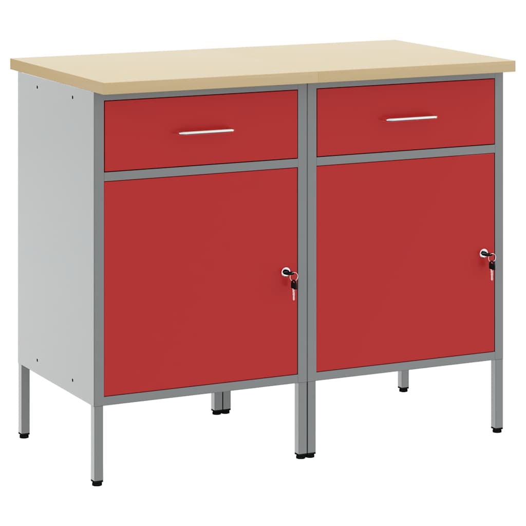 vidaXL Work Cabinet with Drawer 2 pcs Red and Grey 100 x 55 x 85 cm 2