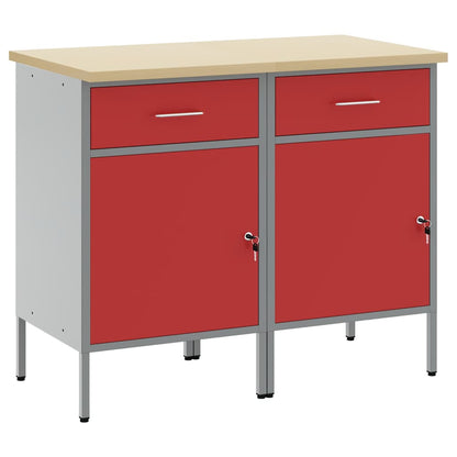 vidaXL Work Cabinet with Drawer 2 pcs Red and Grey 100 x 55 x 85 cm 2