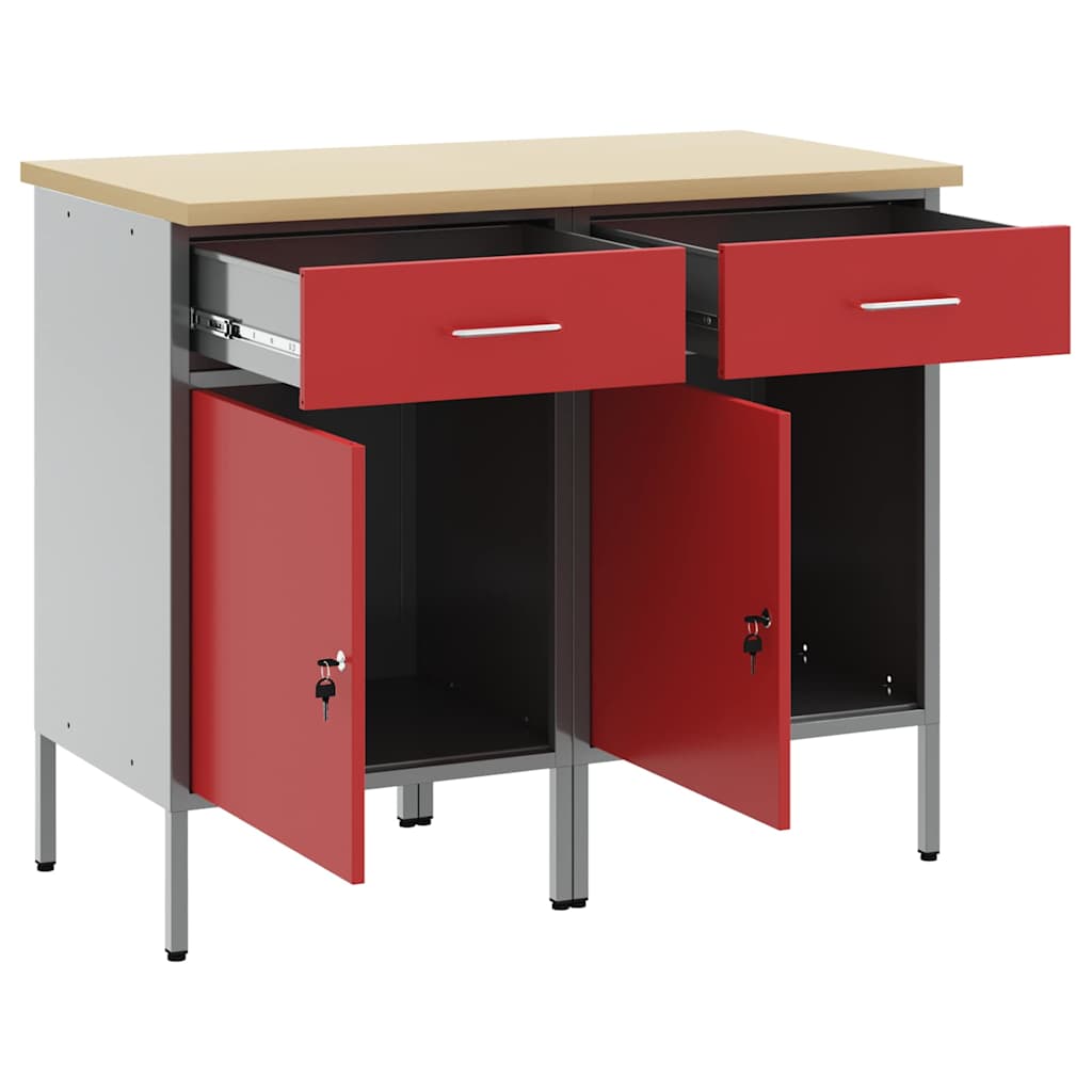vidaXL Work Cabinet with Drawer 2 pcs Red and Grey 100 x 55 x 85 cm 4