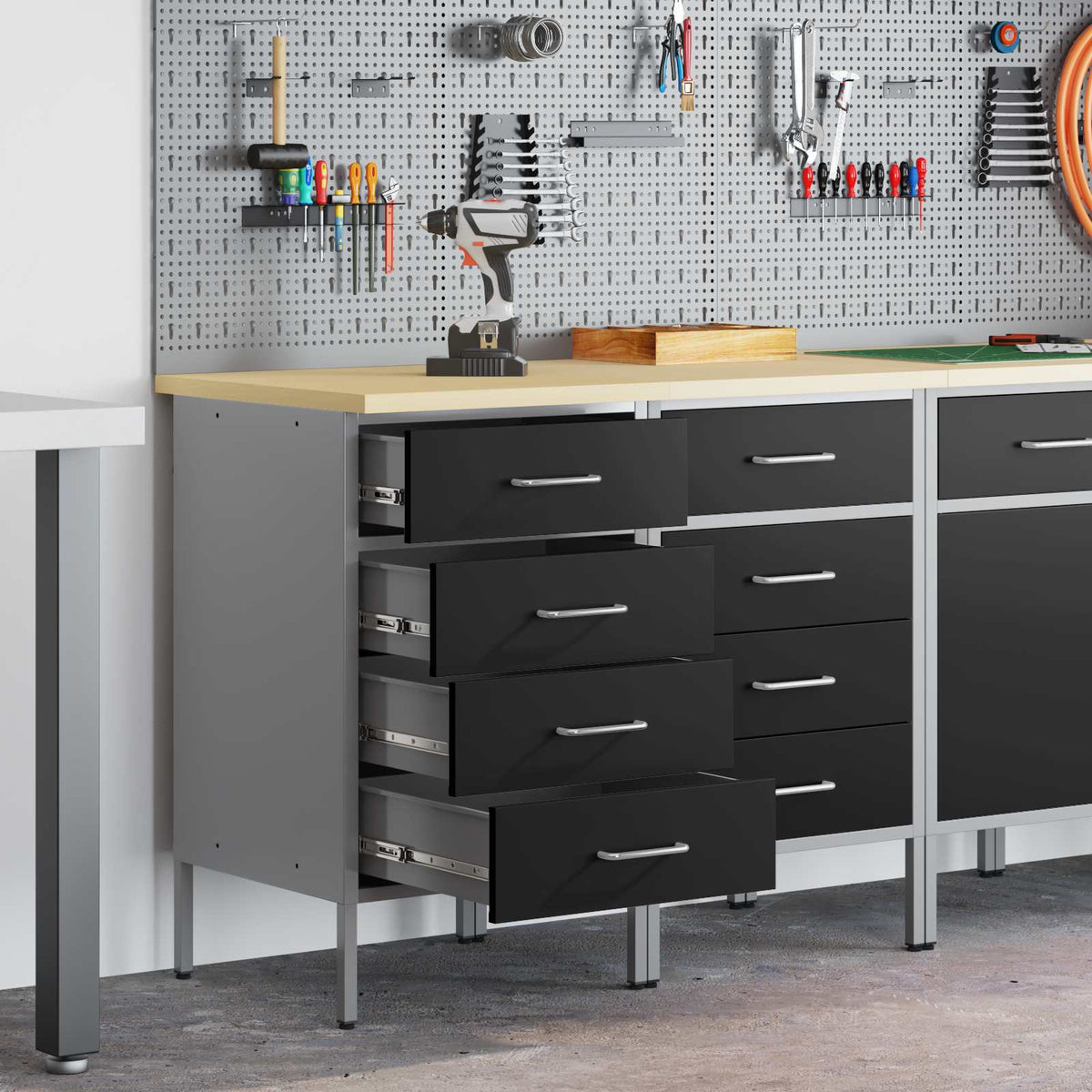 vidaXL Work Cabinet with Drawer 2 pcs Black and Grey 100 x 55 x 85 cm 1