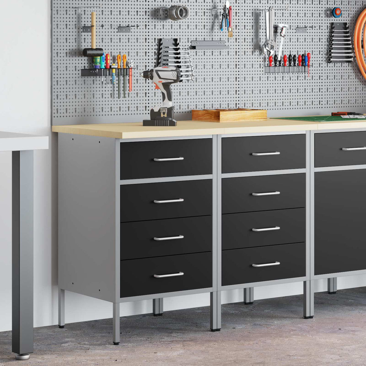 vidaXL Work Cabinet with Drawer 2 pcs Black and Grey 100 x 55 x 85 cm 3