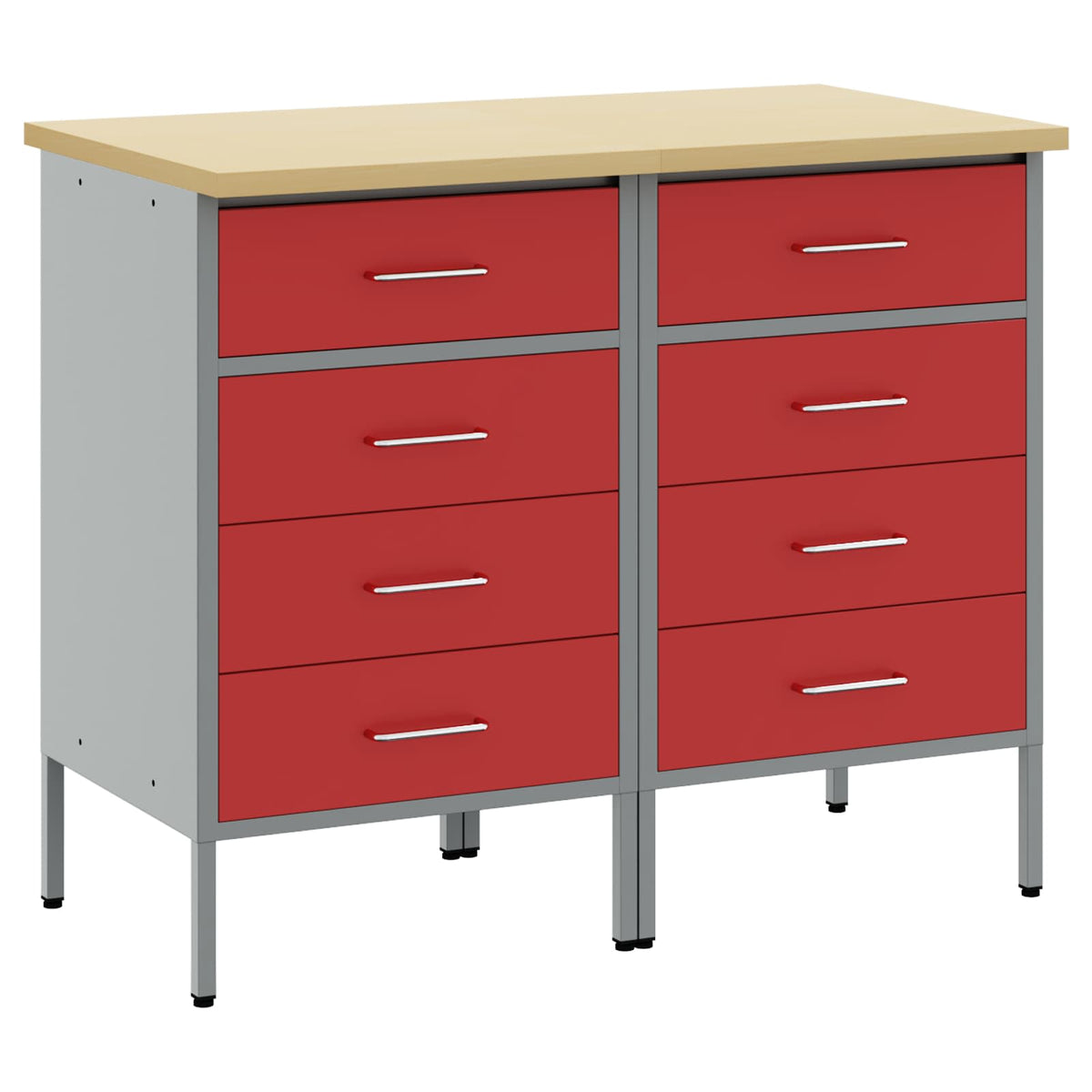 vidaXL Work Cabinet with Drawer 2 pcs Red and Grey 100 x 55 x 85 cm 2