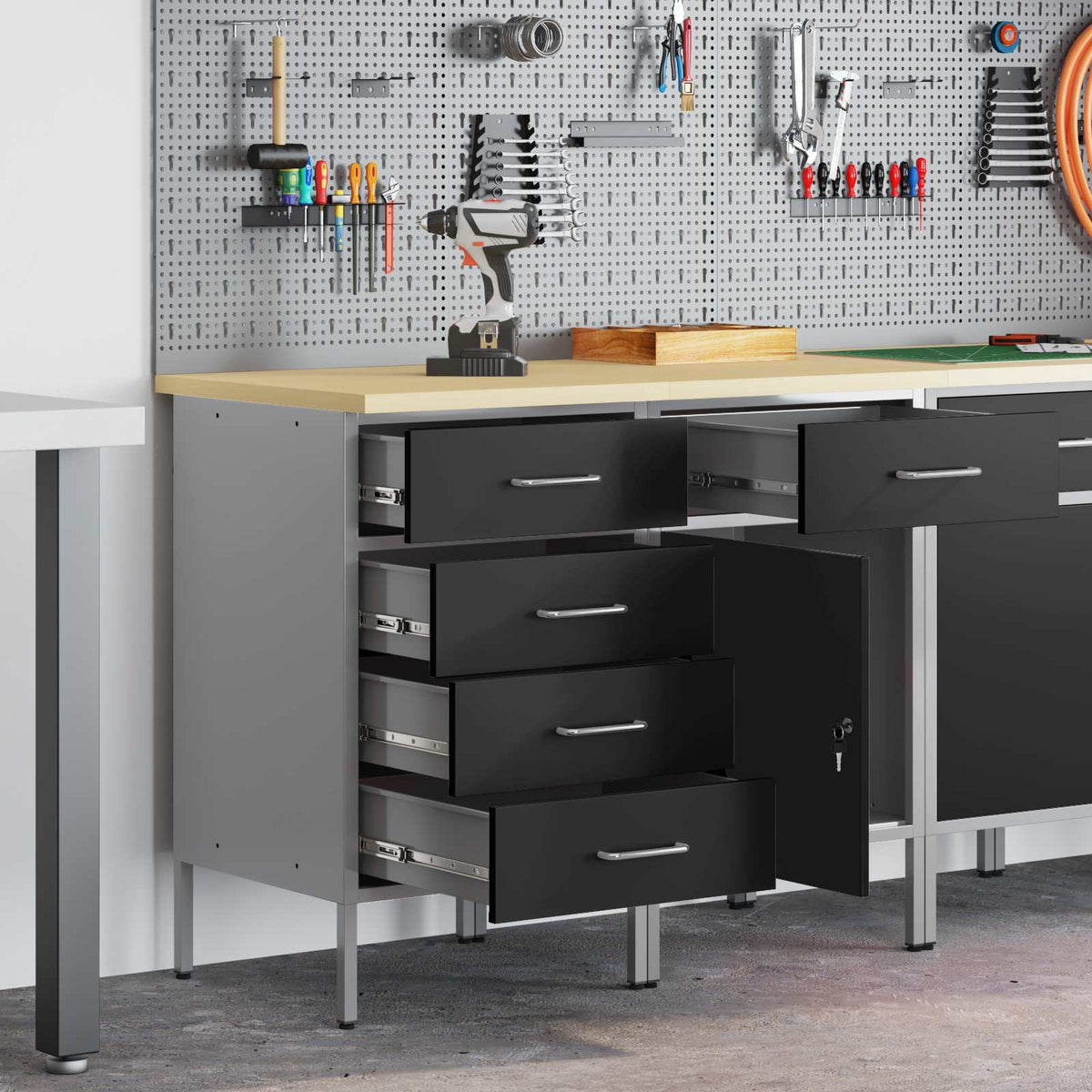 vidaXL Work Cabinet with Drawer 2 pcs Black and Grey 100 x 55 x 85 cm 1