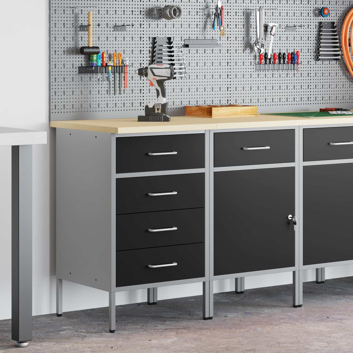 vidaXL Work Cabinet with Drawer 2 pcs Black and Grey 100 x 55 x 85 cm 3
