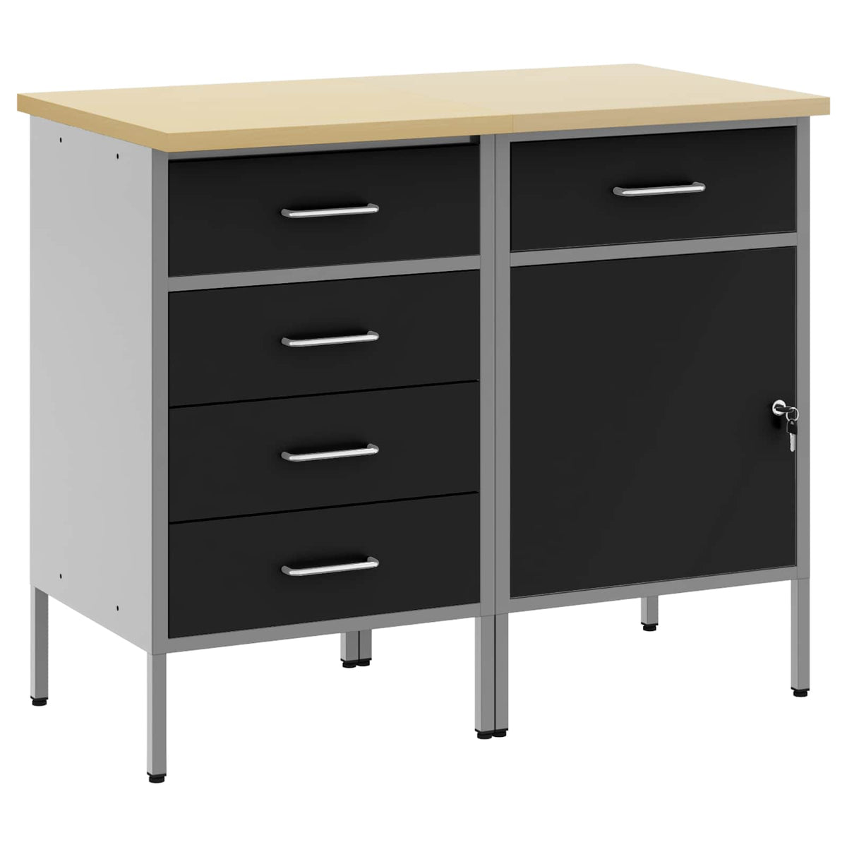 vidaXL Work Cabinet with Drawer 2 pcs Black and Grey 100 x 55 x 85 cm 2