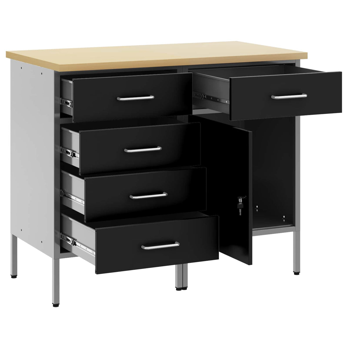 vidaXL Work Cabinet with Drawer 2 pcs Black and Grey 100 x 55 x 85 cm 4