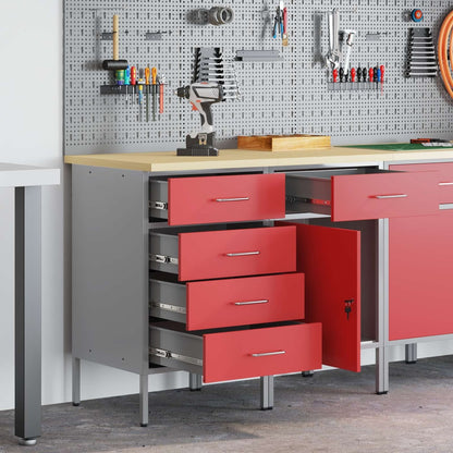 vidaXL Work Cabinet with Drawer 2 pcs Red and Grey 100 x 55 x 85 cm 1