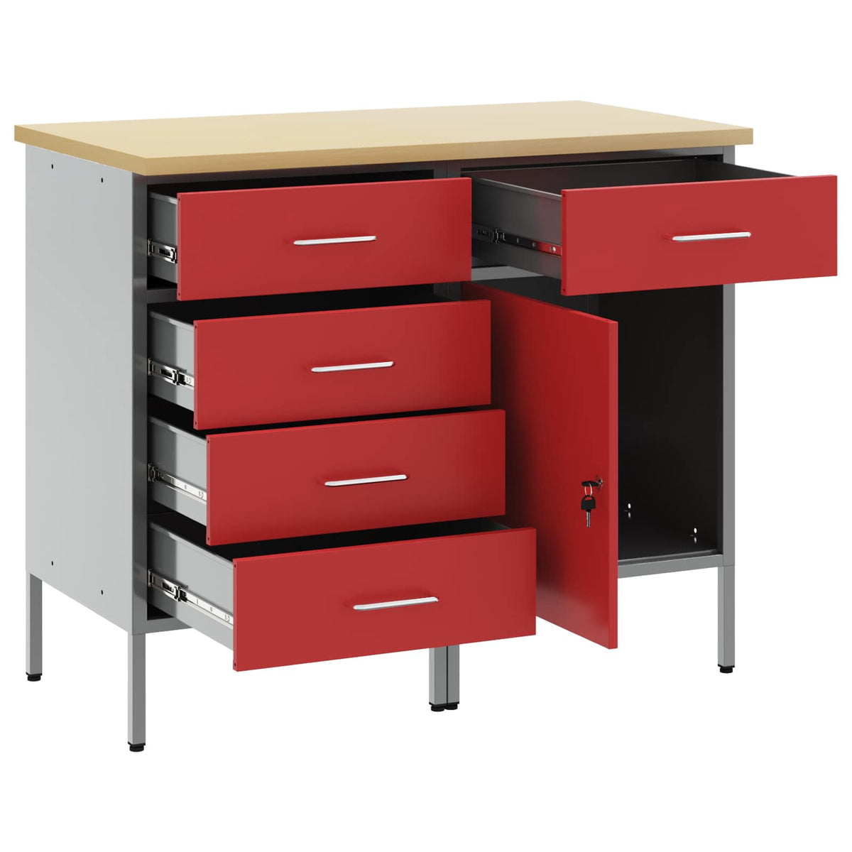 vidaXL Work Cabinet with Drawer 2 pcs Red and Grey 100 x 55 x 85 cm 4