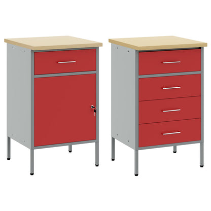 vidaXL Work Cabinet with Drawer 2 pcs Red and Grey 100 x 55 x 85 cm 5