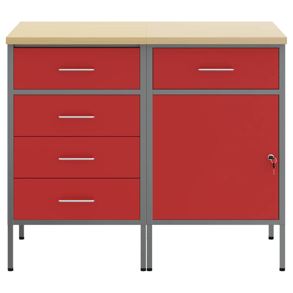vidaXL Work Cabinet with Drawer 2 pcs Red and Grey 100 x 55 x 85 cm 6