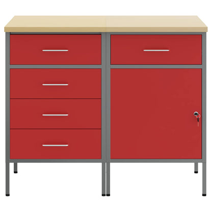 vidaXL Work Cabinet with Drawer 2 pcs Red and Grey 100 x 55 x 85 cm 6