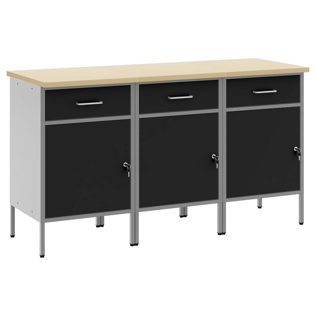 vidaXL Work Cabinet with Drawer 3 pcs Black and Grey 150 x 55 x 85 cm 2