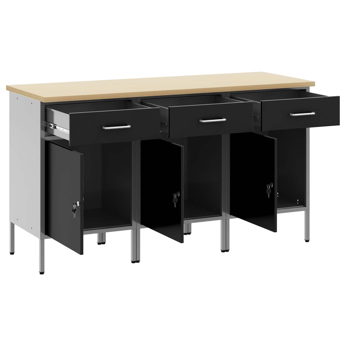 vidaXL Work Cabinet with Drawer 3 pcs Black and Grey 150 x 55 x 85 cm 4