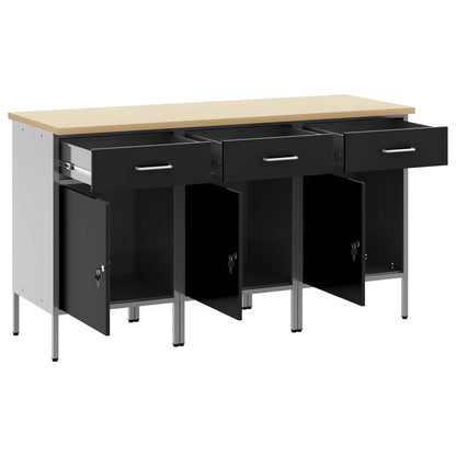 vidaXL Work Cabinet with Drawer 3 pcs Black and Grey 150 x 55 x 85 cm 4