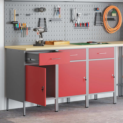 vidaXL Work Cabinet with Drawer 3 pcs Red and Grey 150 x 55 x 85 cm 1