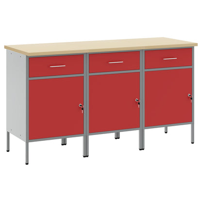 vidaXL Work Cabinet with Drawer 3 pcs Red and Grey 150 x 55 x 85 cm 2