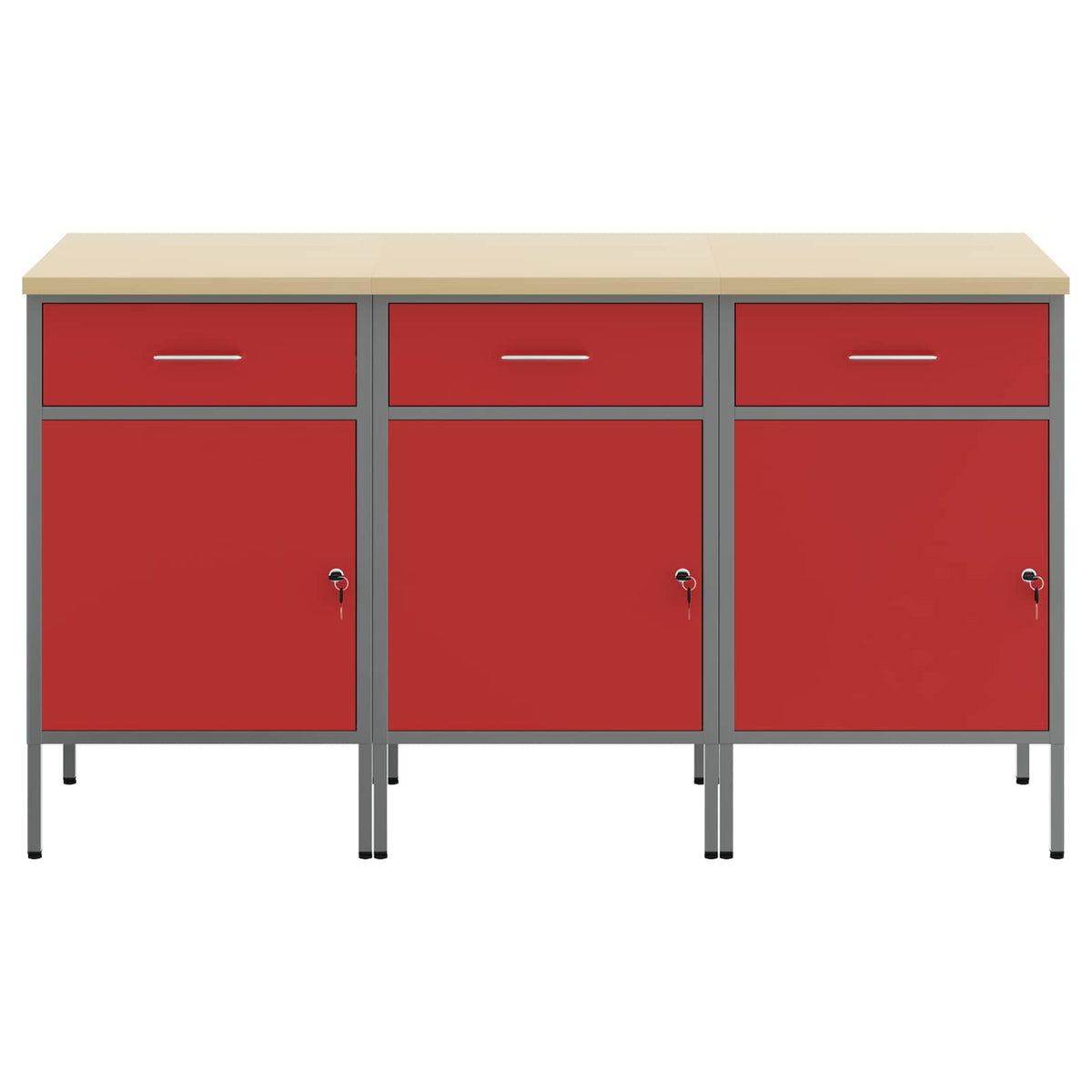 vidaXL Work Cabinet with Drawer 3 pcs Red and Grey 150 x 55 x 85 cm 4
