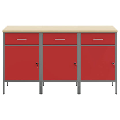 vidaXL Work Cabinet with Drawer 3 pcs Red and Grey 150 x 55 x 85 cm 4