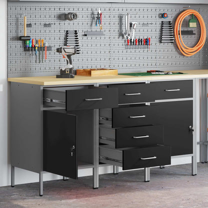 vidaXL Work Cabinet with Drawer 3 pcs Black and Grey 150 x 55 x 85 cm 1