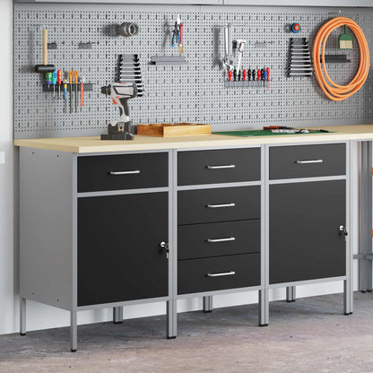 vidaXL Work Cabinet with Drawer 3 pcs Black and Grey 150 x 55 x 85 cm 3