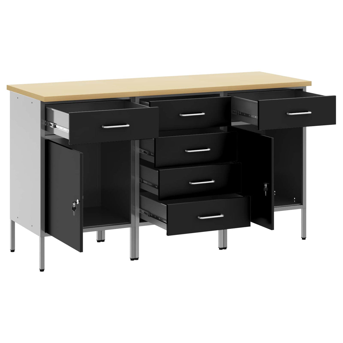 vidaXL Work Cabinet with Drawer 3 pcs Black and Grey 150 x 55 x 85 cm 4