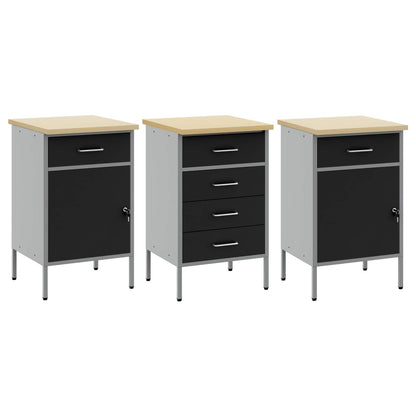 vidaXL Work Cabinet with Drawer 3 pcs Black and Grey 150 x 55 x 85 cm 5