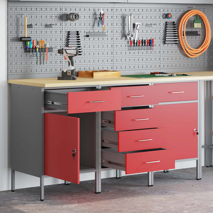 vidaXL Work Cabinet with Drawer 3 pcs Red and Grey 150 x 55 x 85 cm 1