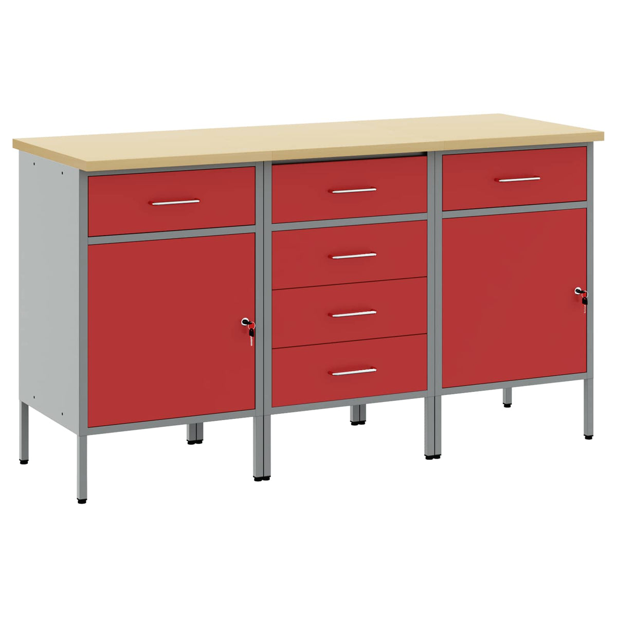 vidaXL Work Cabinet with Drawer 3 pcs Red and Grey 150 x 55 x 85 cm 2
