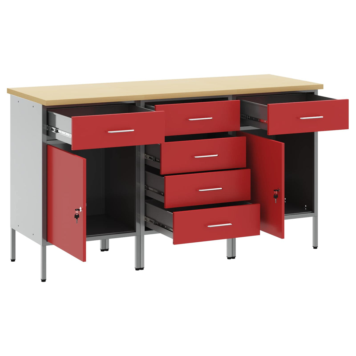 vidaXL Work Cabinet with Drawer 3 pcs Red and Grey 150 x 55 x 85 cm 4