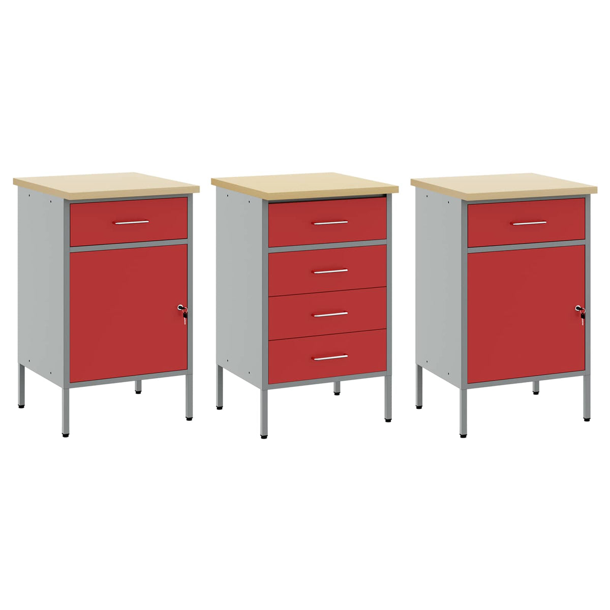 vidaXL Work Cabinet with Drawer 3 pcs Red and Grey 150 x 55 x 85 cm 5