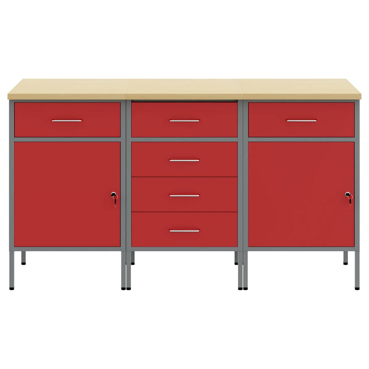 vidaXL Work Cabinet with Drawer 3 pcs Red and Grey 150 x 55 x 85 cm 6