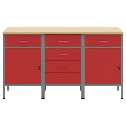 vidaXL Work Cabinet with Drawer 3 pcs Red and Grey 150 x 55 x 85 cm 6
