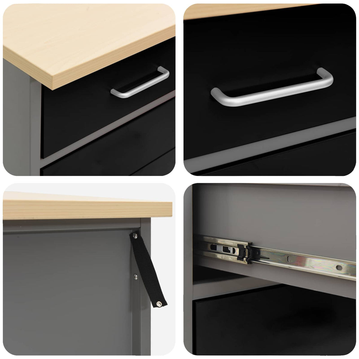 vidaXL Work Cabinet with Drawer 3 pcs Black Engineered Wood and Steel 5