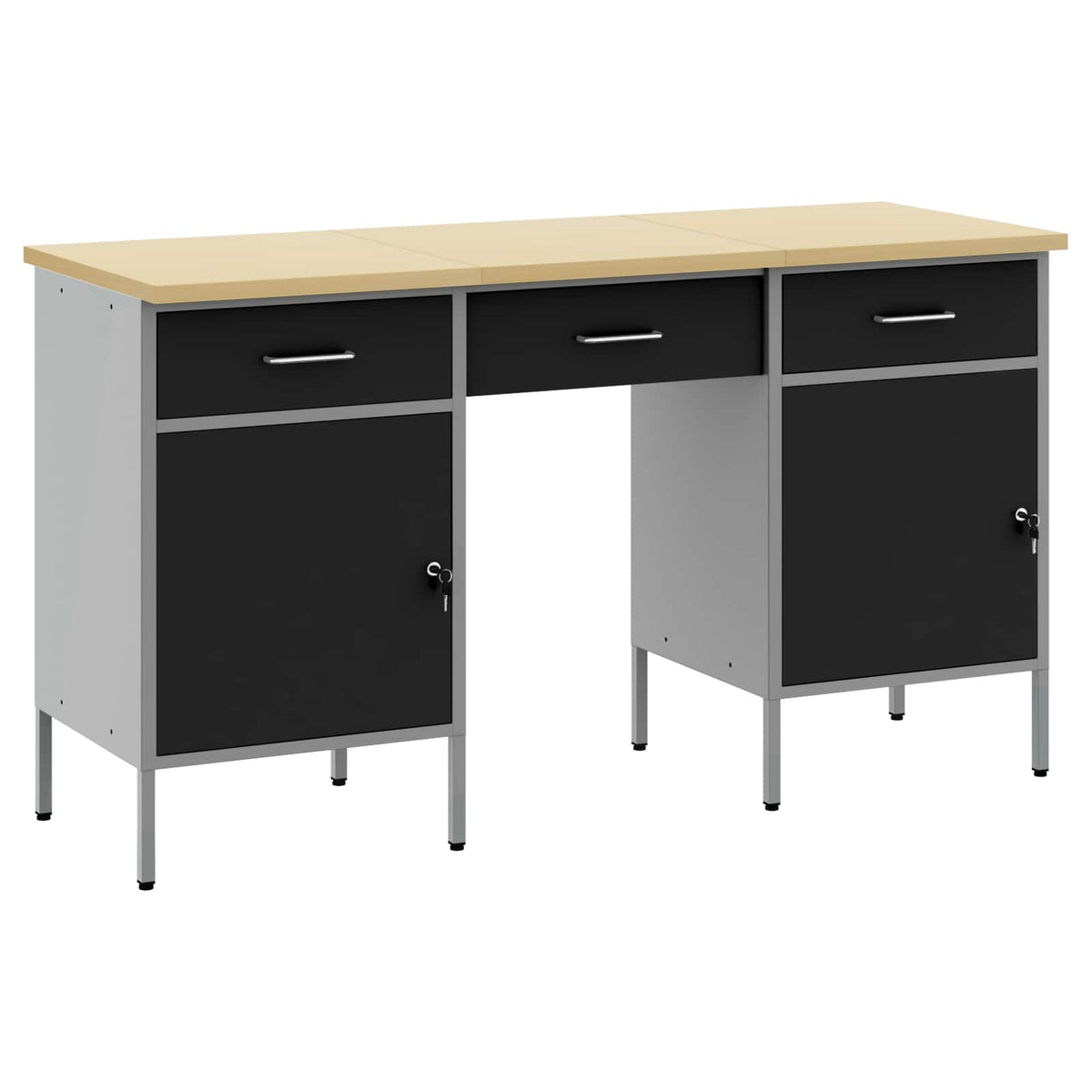 vidaXL Work Cabinet with Drawer 3 pcs Black Engineered Wood and Steel 1