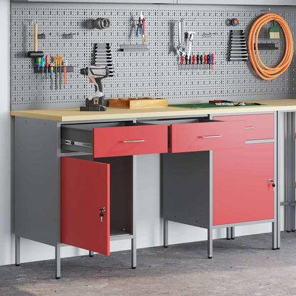 vidaXL Work Cabinet 3 pcs Red and Grey Engineered Wood and Steel 1