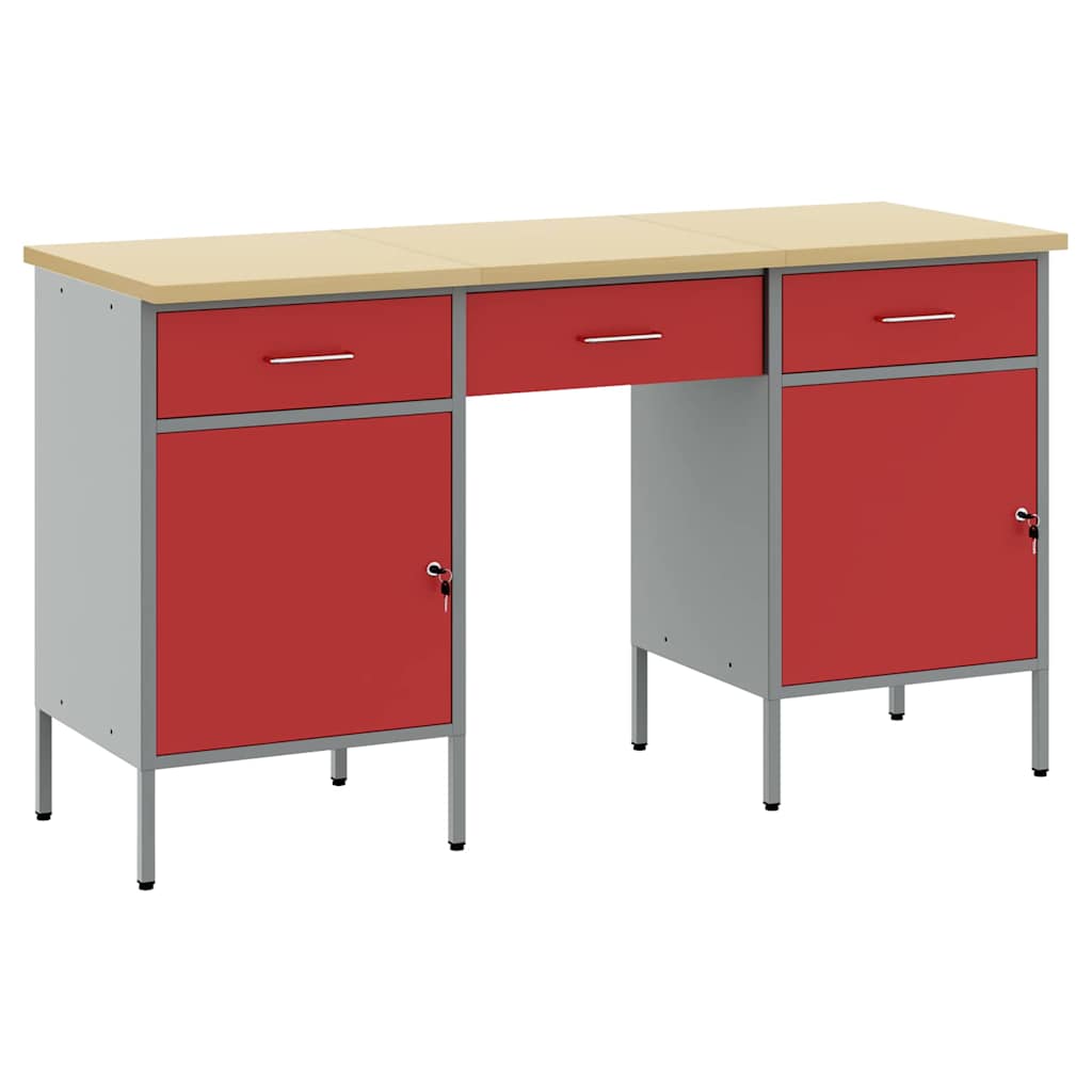 vidaXL Work Cabinet 3 pcs Red and Grey Engineered Wood and Steel 2