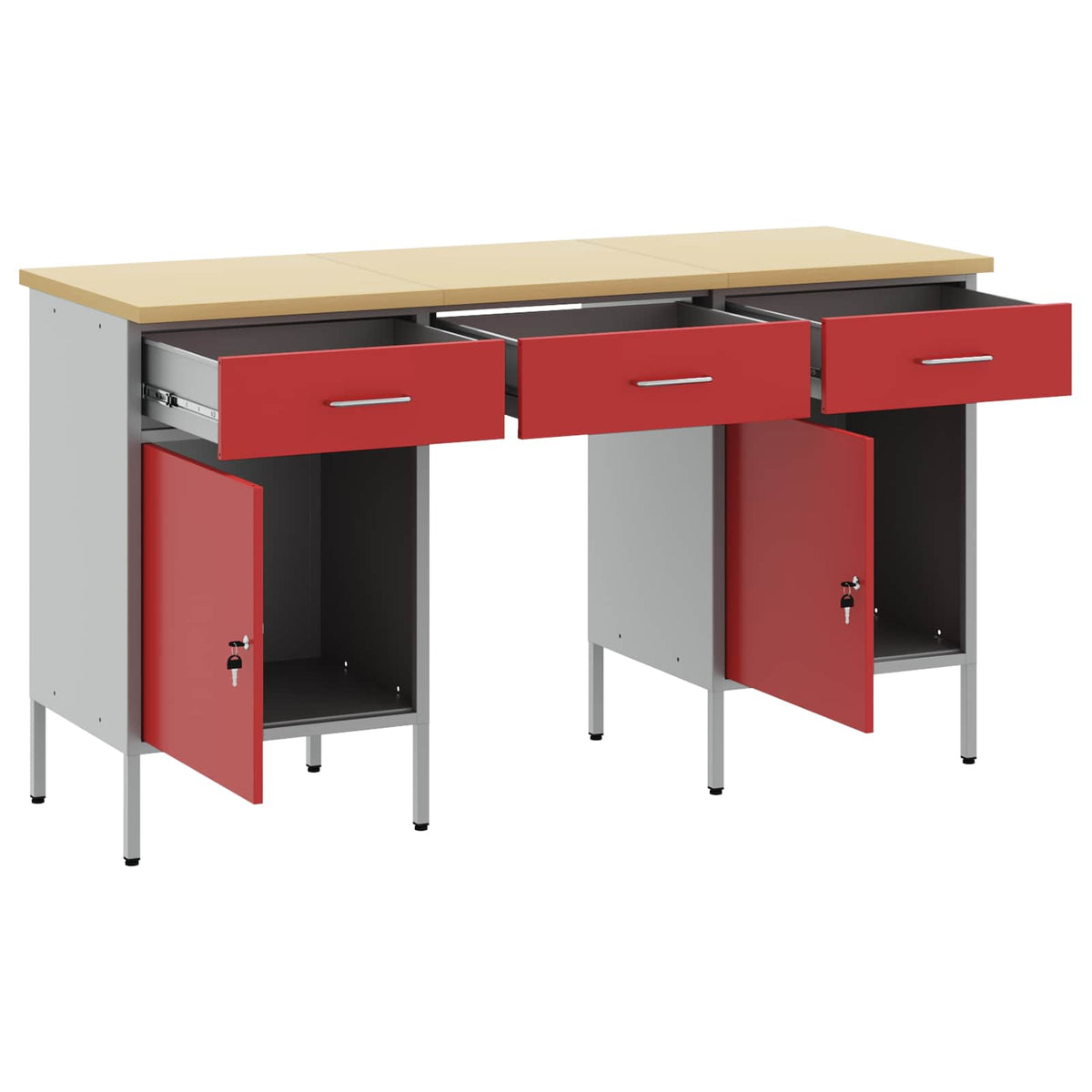 vidaXL Work Cabinet 3 pcs Red and Grey Engineered Wood and Steel 4