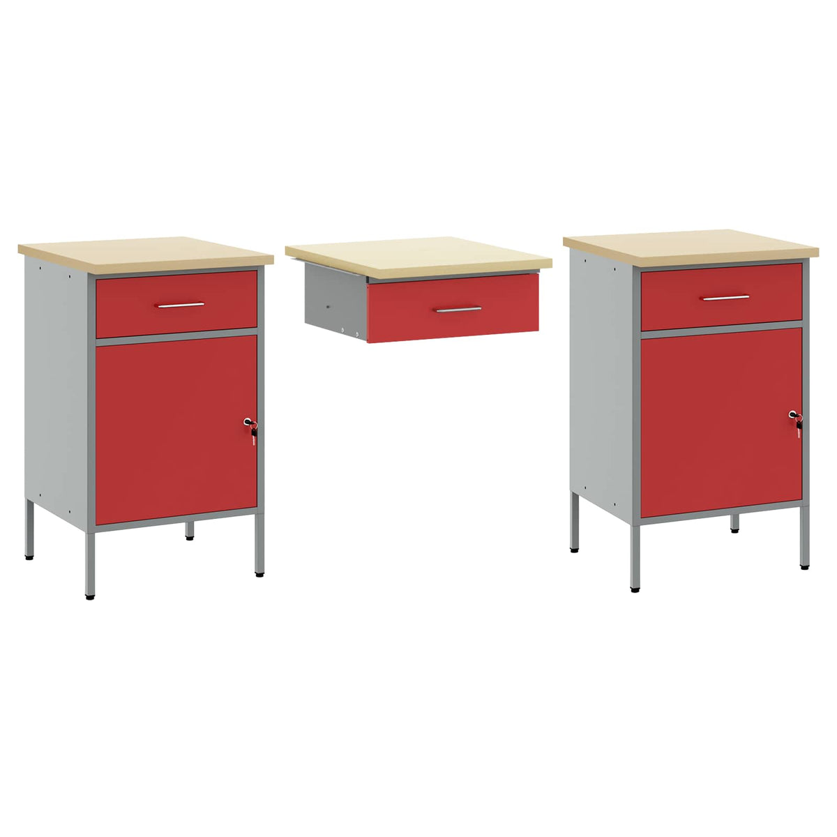vidaXL Work Cabinet 3 pcs Red and Grey Engineered Wood and Steel 5