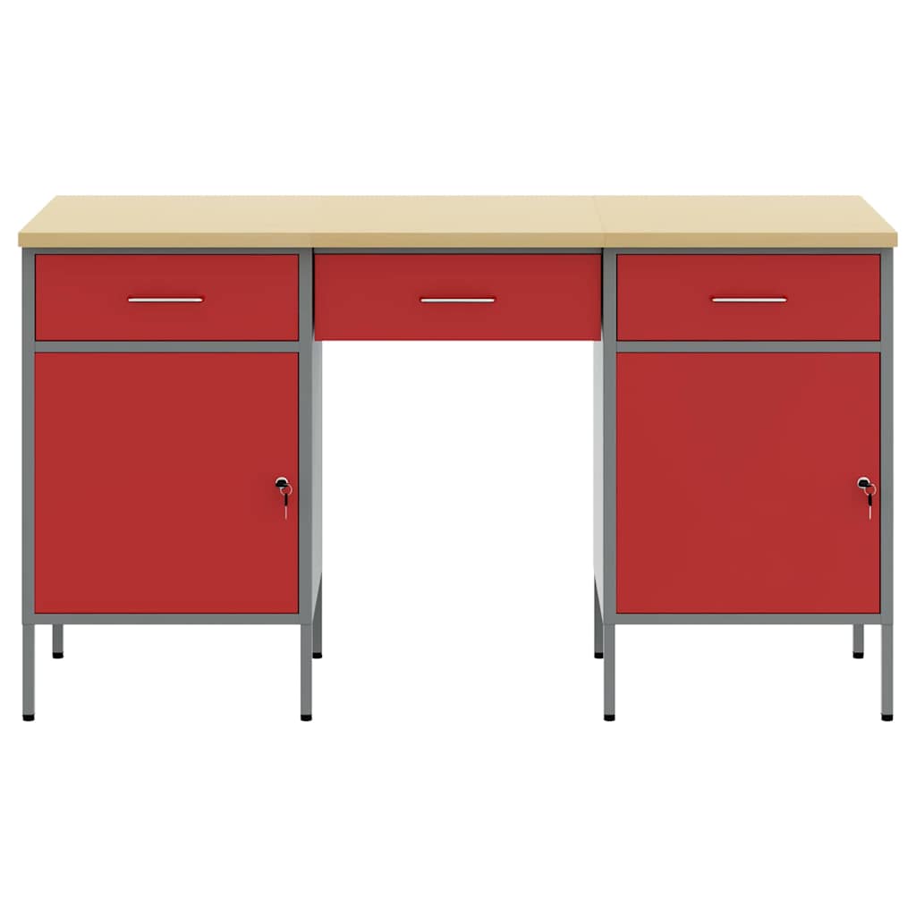 vidaXL Work Cabinet 3 pcs Red and Grey Engineered Wood and Steel 6