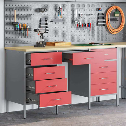 vidaXL Work Cabinet with Drawer 3 pcs Red Engineered Wood and Steel 1
