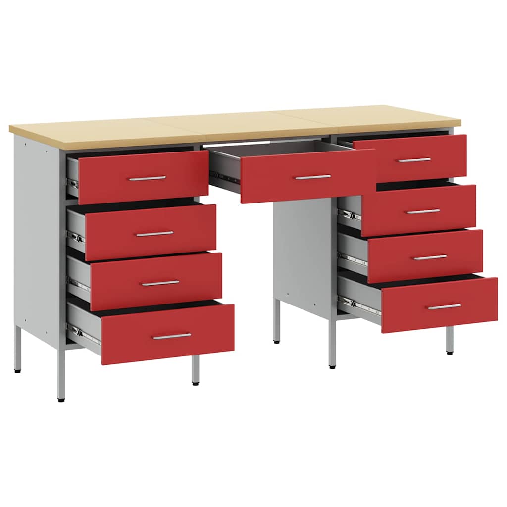 vidaXL Work Cabinet with Drawer 3 pcs Red Engineered Wood and Steel 4